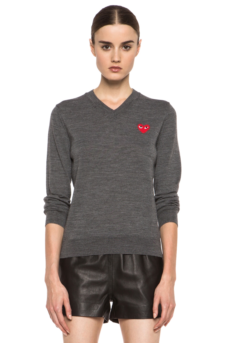 Image 1 of COMME des GARCONS PLAY Wool Red Emblem Sweater in Top Grey
