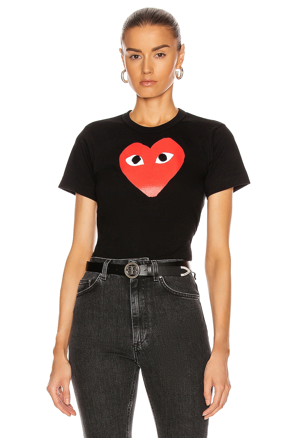Image 1 of COMME des GARCONS PLAY Cotton Tee with Red Emblem in Black