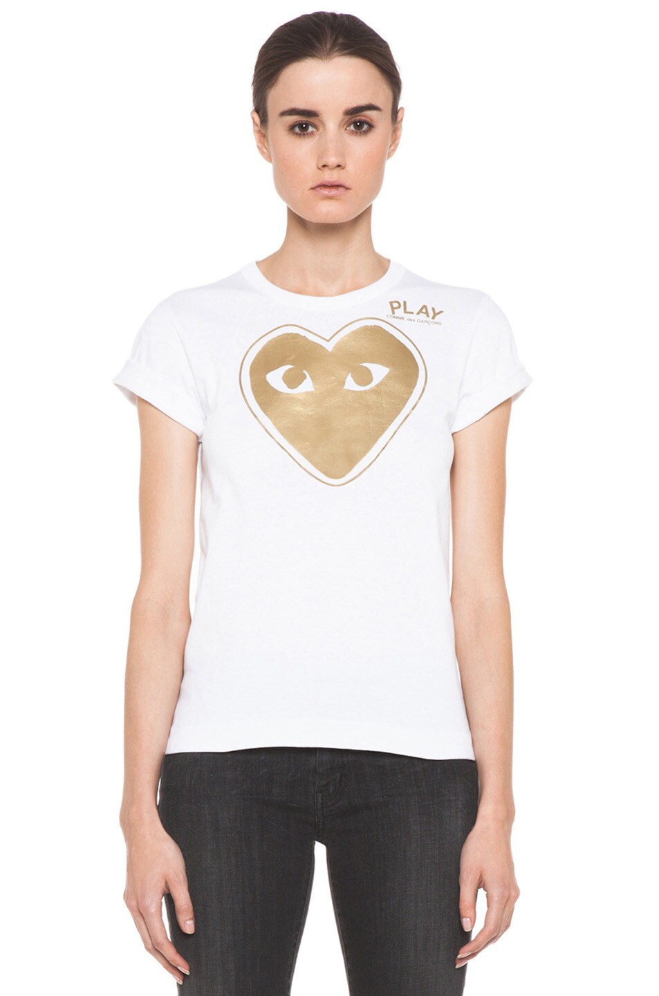 Image 1 of COMME des GARCONS PLAY Gold Foil Print Tee in White