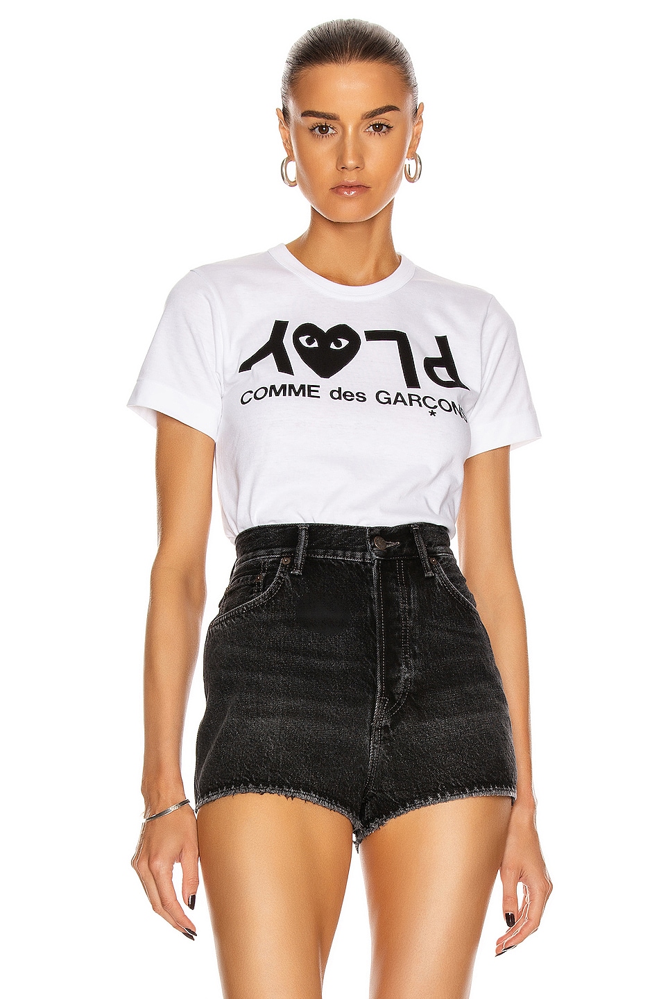 Image 1 of COMME des GARCONS PLAY Jersey Black Print Tee in White