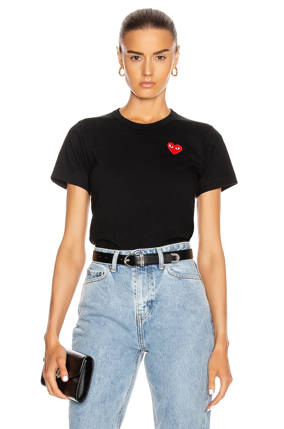 Image 1 of COMME des GARCONS PLAY Jersey Red Emblem Tee in Black