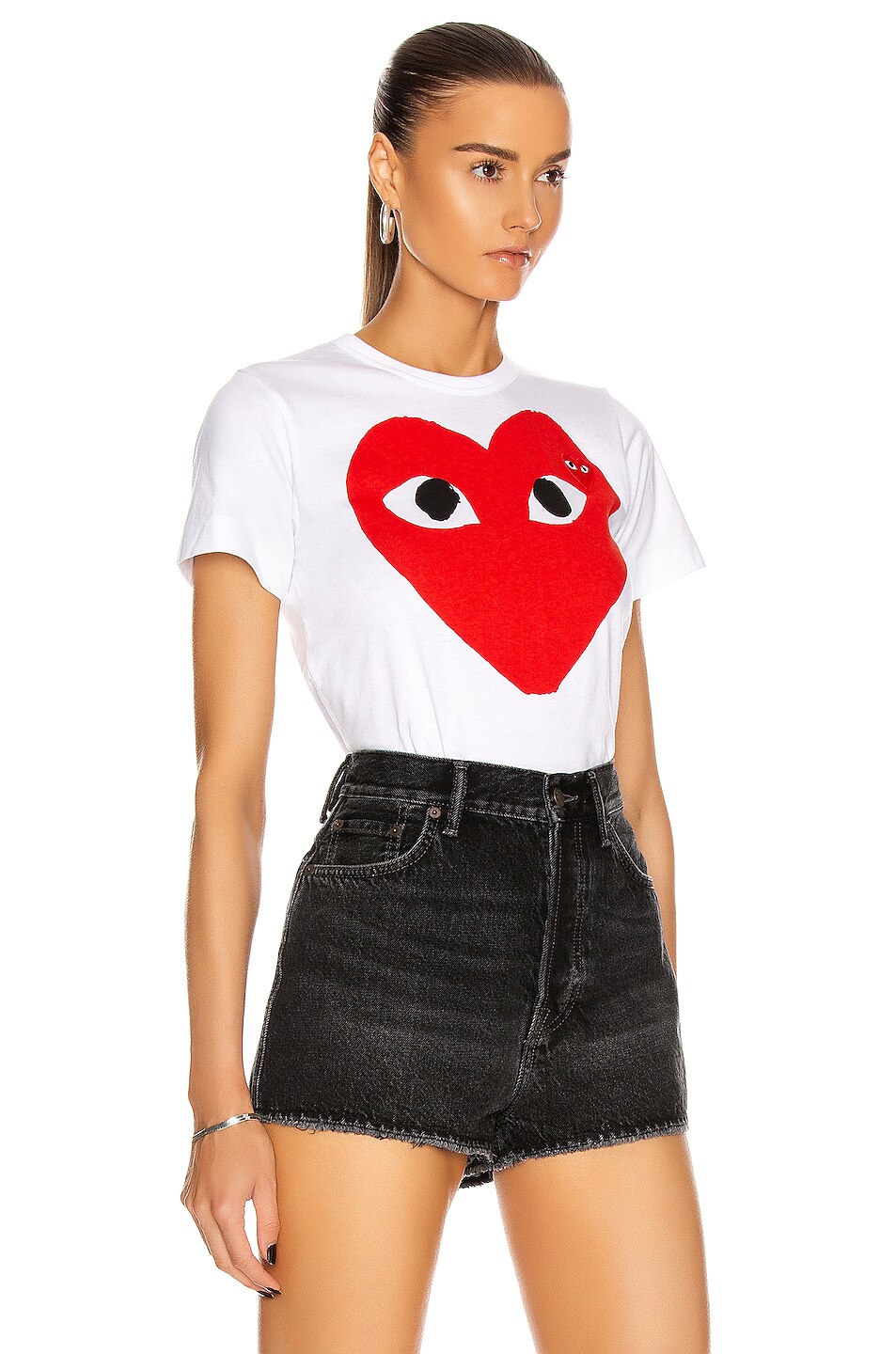 Comme Des Garcons PLAY Cotton Red Heart Emblem Tee in White | FWRD