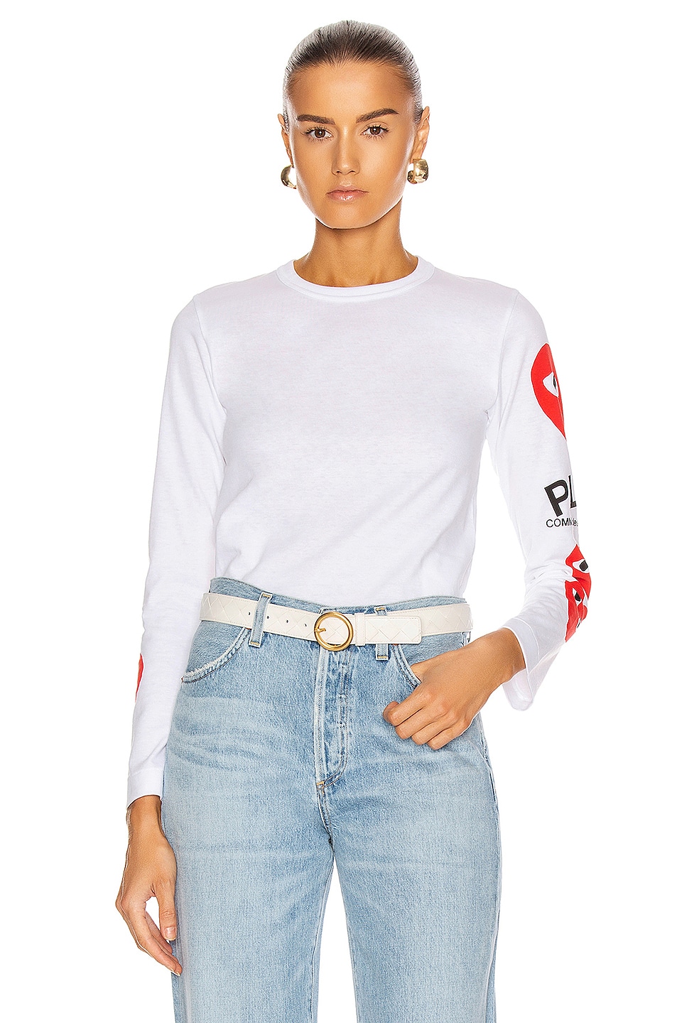 Image 1 of COMME des GARCONS PLAY Long Sleeve Logo Emblem Tee in White