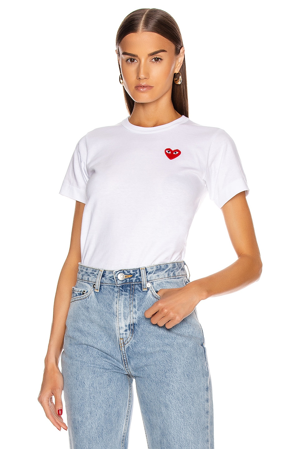 COMME des GARCONS PLAY Cotton Red Emblem Tee in White | FWRD
