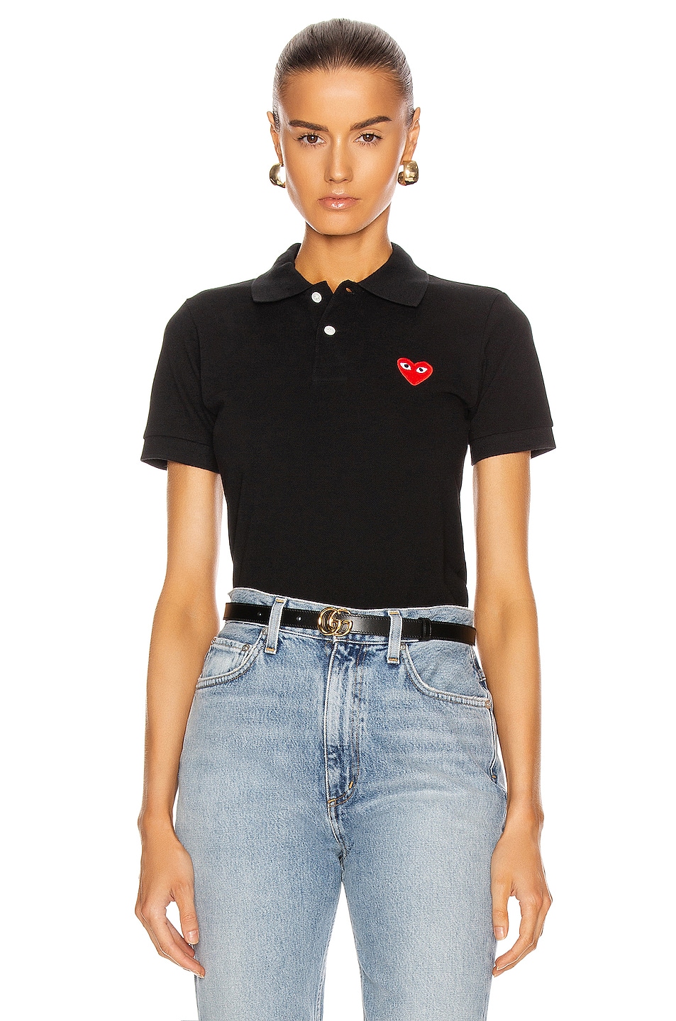Image 1 of COMME des GARCONS PLAY Cotton Polo with Red Emblem in Black