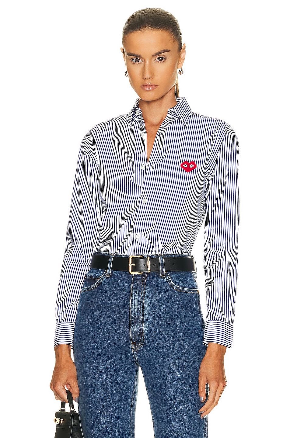 Image 1 of COMME des GARCONS PLAY Invader Striped Shirt in Blue & White