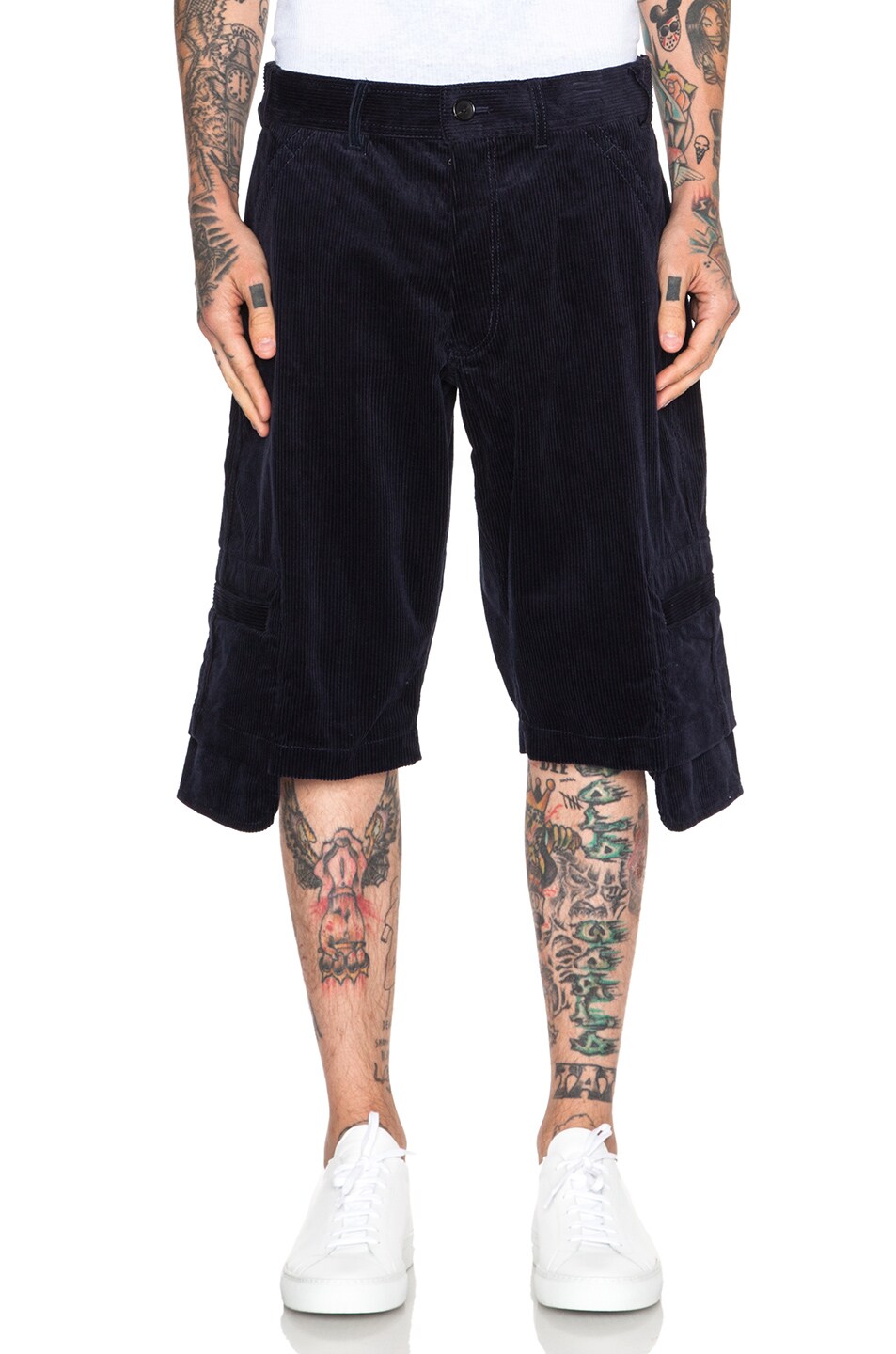 Image 1 of COMME des GARCONS SHIRT Cotton Corduroy Shorts in Navy