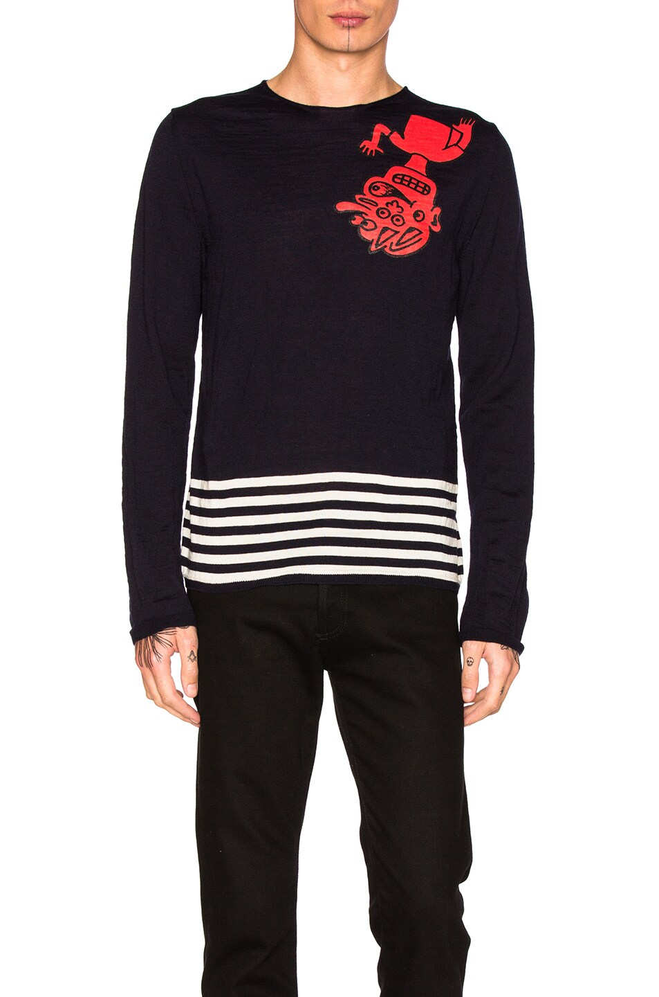 Image 1 of COMME des GARCONS SHIRT Fully Fashioned Knit Intarsia Sweater in Navy & Print