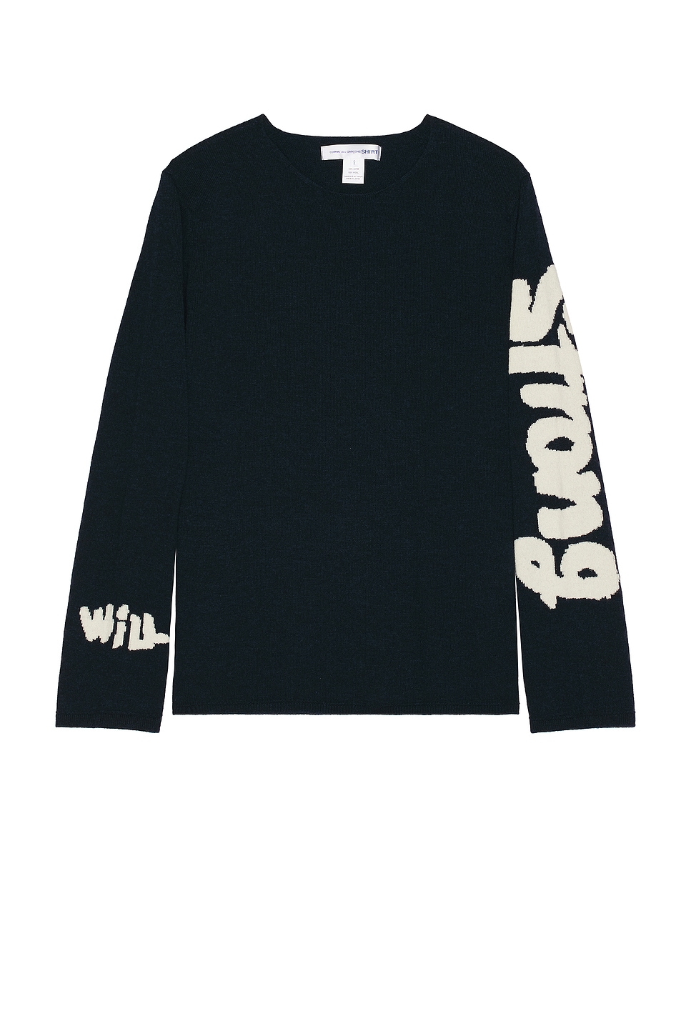 Image 1 of COMME des GARCONS SHIRT Intarsia Strong Will Pullover in Navy