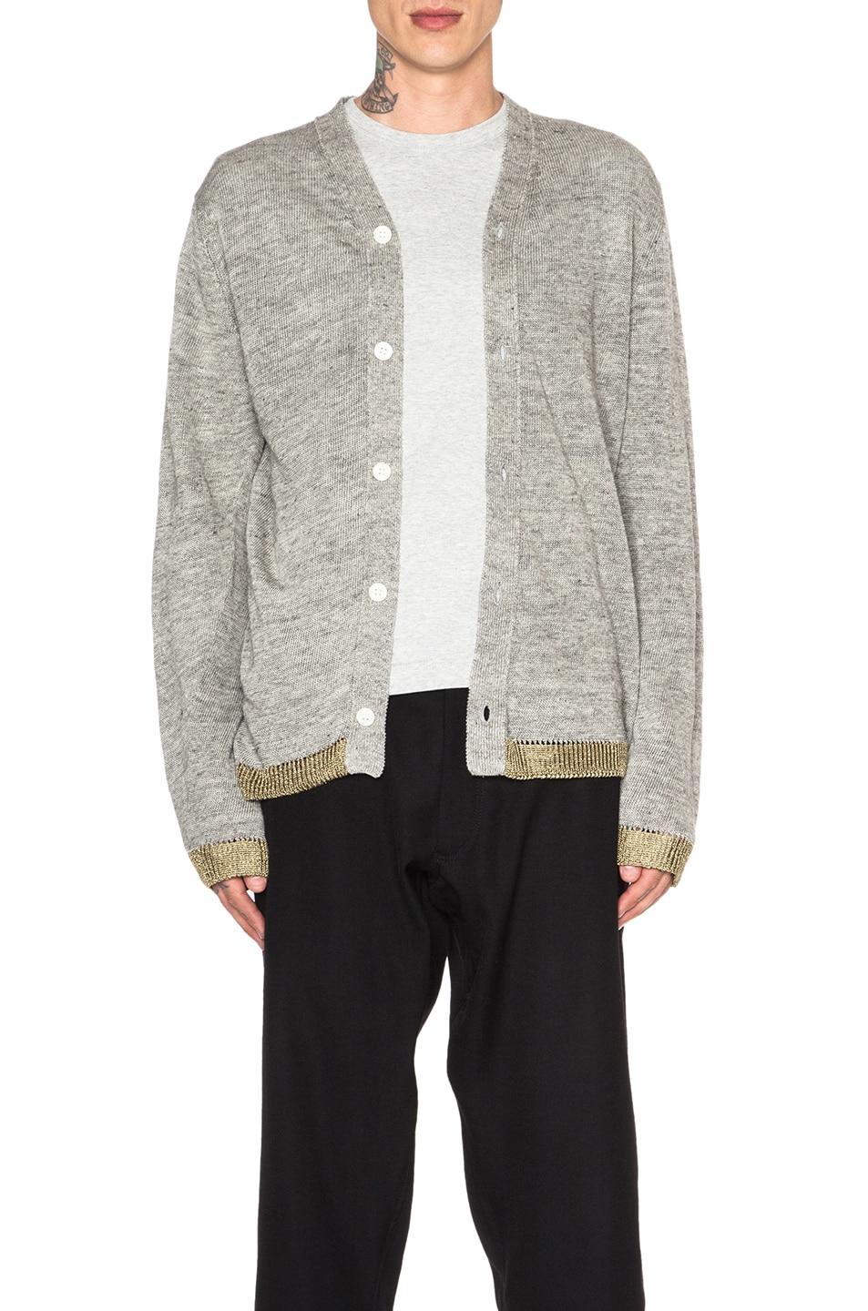Image 1 of COMME des GARCONS SHIRT Knit Cardigan with Lurex Bottom in Light Grey