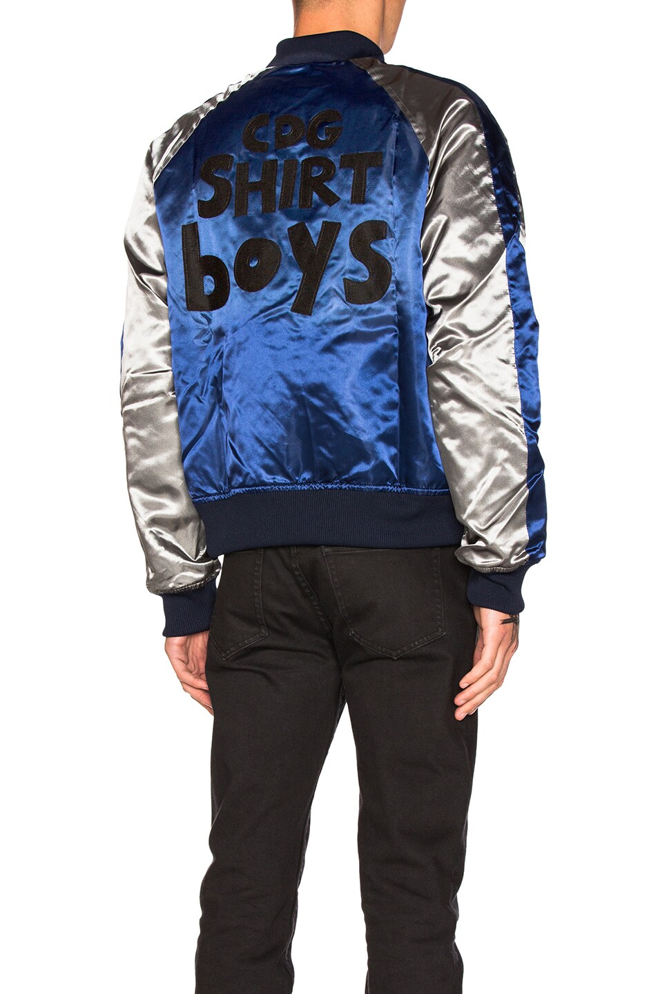 Image 1 of COMME des GARCONS SHIRT Polyester Cloth Quilted Bomber Jacket in Blue Grey & Black