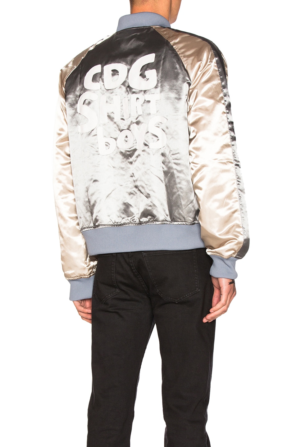 Image 1 of COMME des GARCONS SHIRT Polyester Cloth Quilted Bomber Jacket in Grey Beige & White