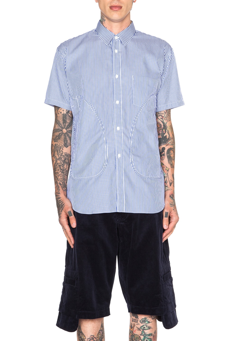 Image 1 of COMME des GARCONS SHIRT Double Pocket Short Sleeve Shirt in Dark Stripe