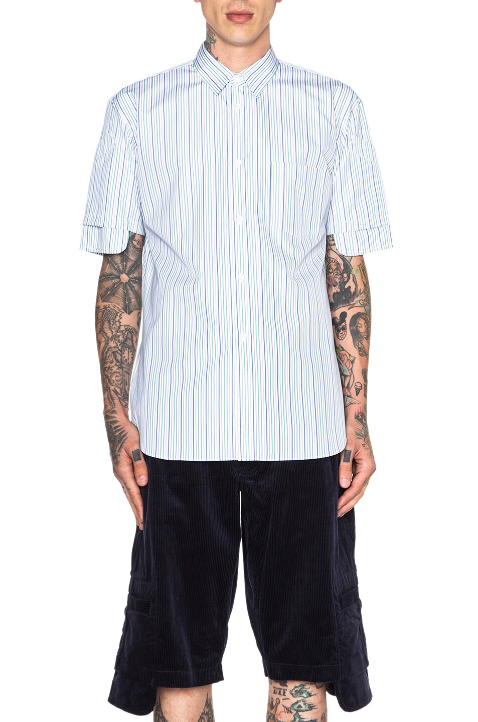 Image 1 of COMME des GARCONS SHIRT Pocket Sleeve Shirt in Green Stripe