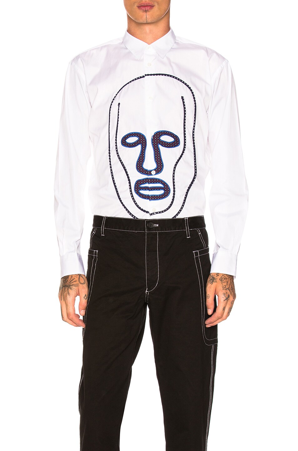 Image 1 of COMME des GARCONS SHIRT Cotton Poplin Shirt in White & Navy