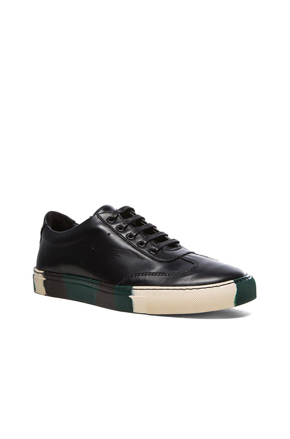 Comme Des Garcons SHIRT Leather Sneakers with Camouflage Sole in Black \u0026  Green | FWRD