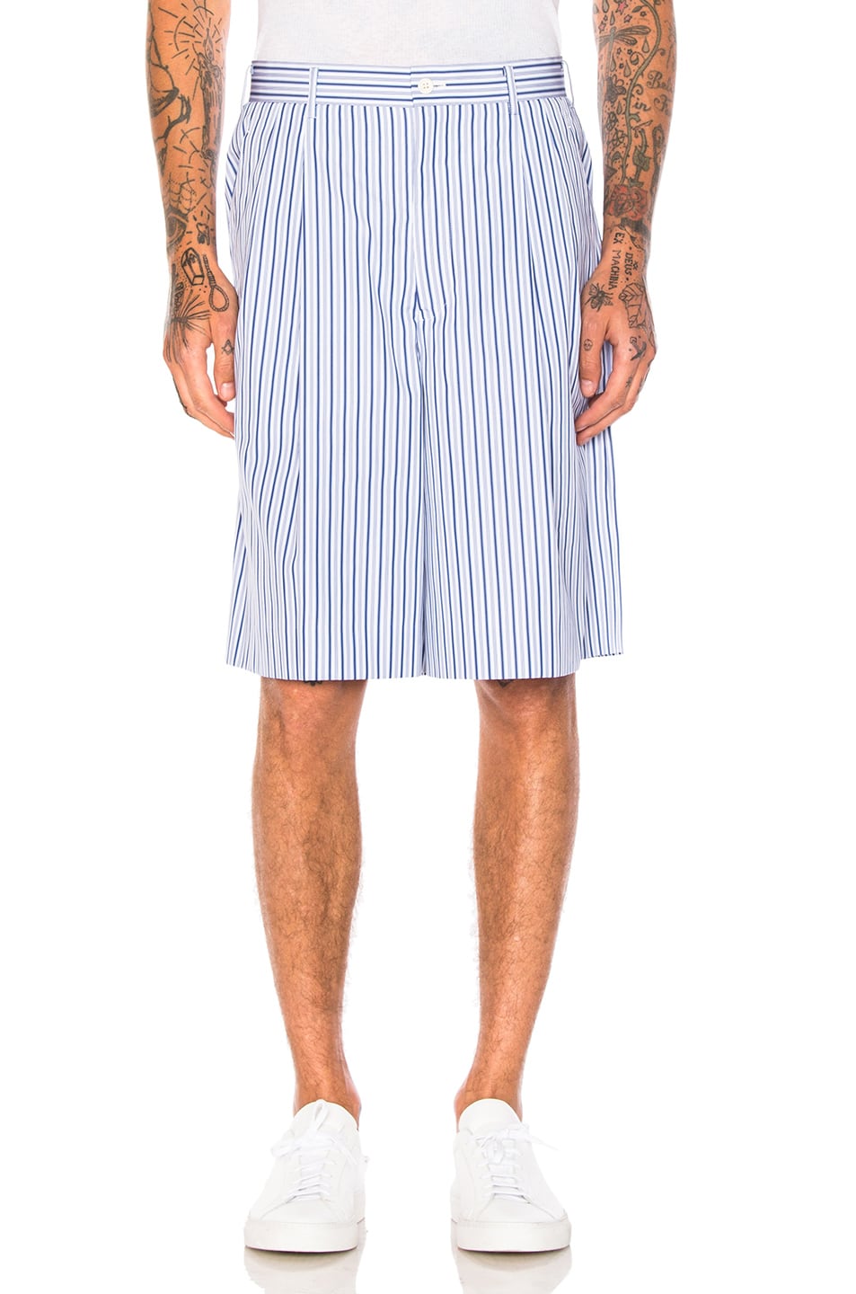 Image 1 of COMME des GARCONS Homme Plus Cotton Broad Stripe Shorts in Blue