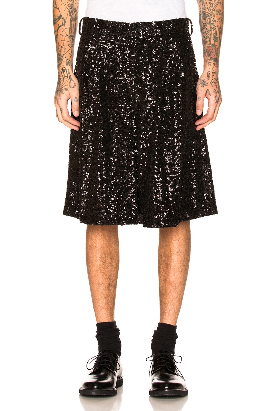 Image 1 of COMME des GARCONS Homme Plus Sequin Garment Washed Shorts in Black