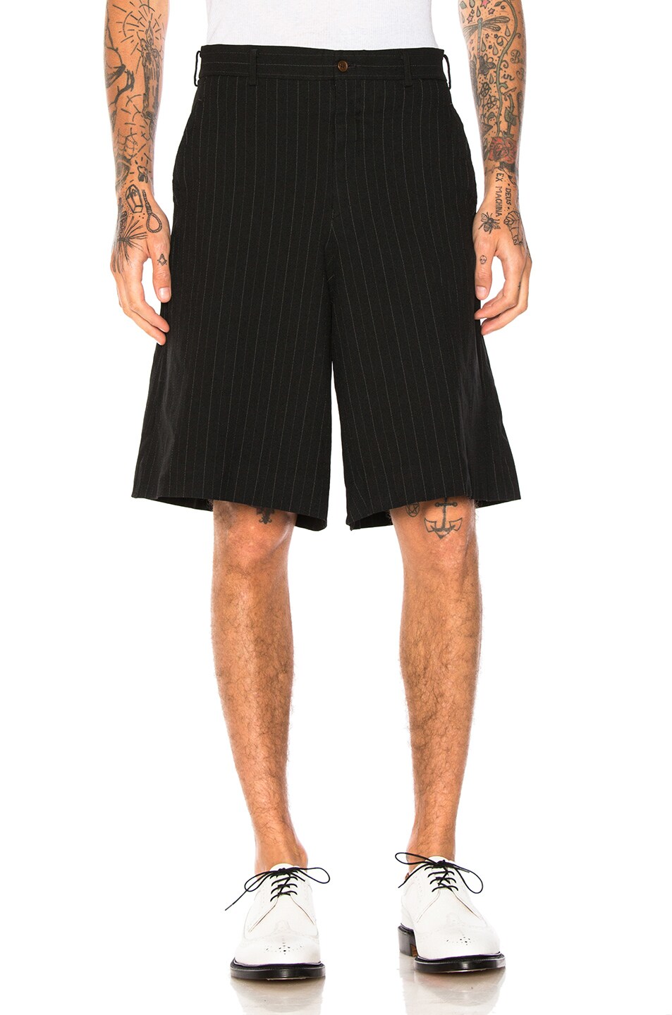 Image 1 of COMME des GARCONS Homme Plus Ester Serge Mottled Stripe Shorts in Black