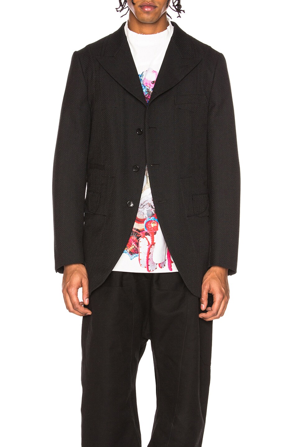 Image 1 of COMME des GARCONS Homme Plus Yarn Dyed Wool Jacket in Black & Grey & Multi
