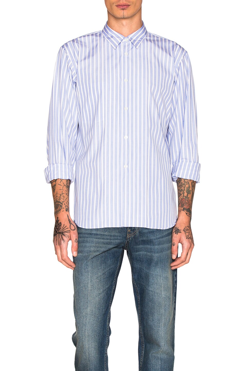 Image 1 of COMME des GARCONS Homme Plus Cotton Broad Stripe Shirt in Blue