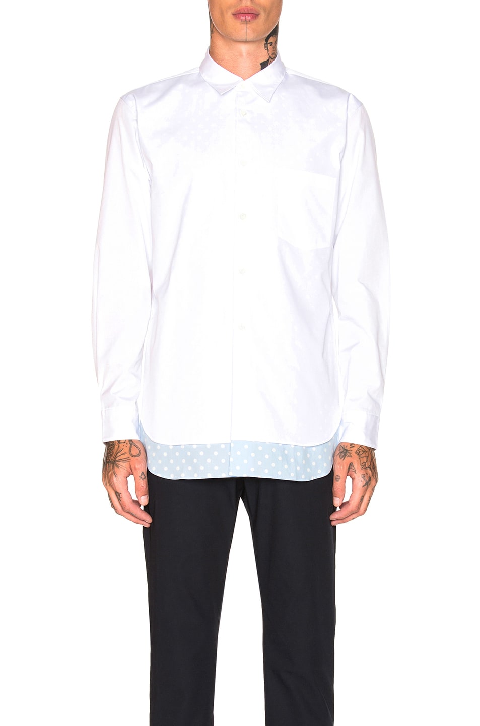 Image 1 of COMME des GARCONS Homme Plus Polka Dot Shirt in White & Blue & White