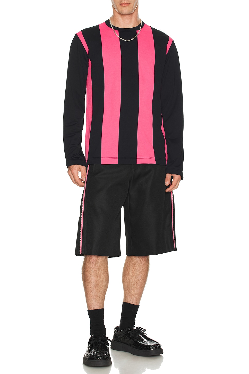Image 1 of COMME des GARCONS Homme Plus Single Jacquard Tee in Black & Pink
