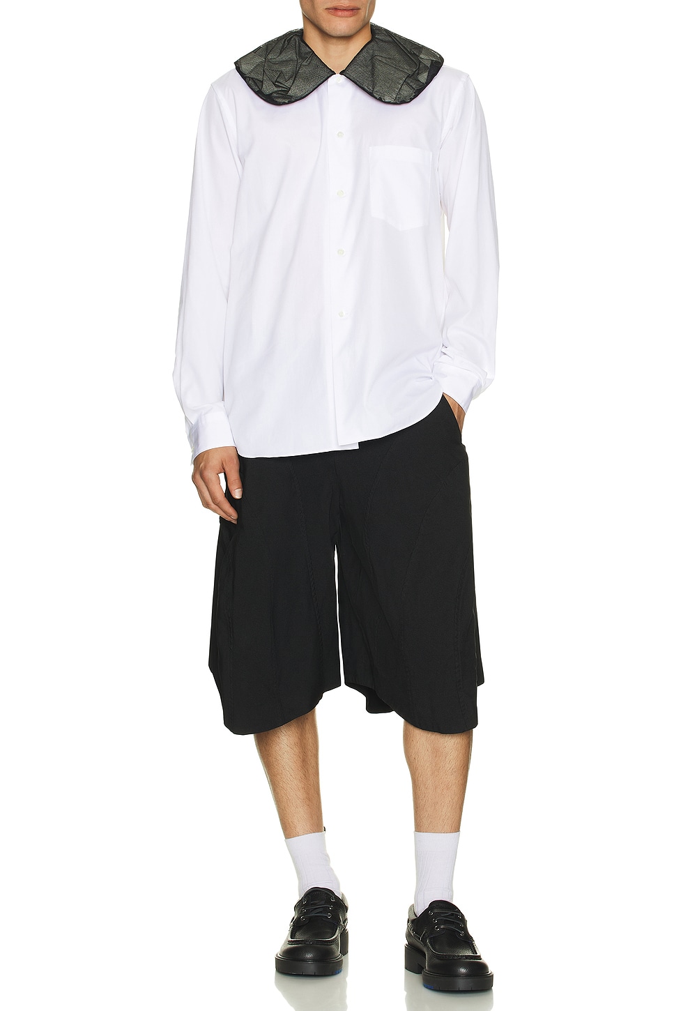 Image 1 of COMME des GARCONS Homme Plus Broad And Tulle Shirt in White, Black, & Cream