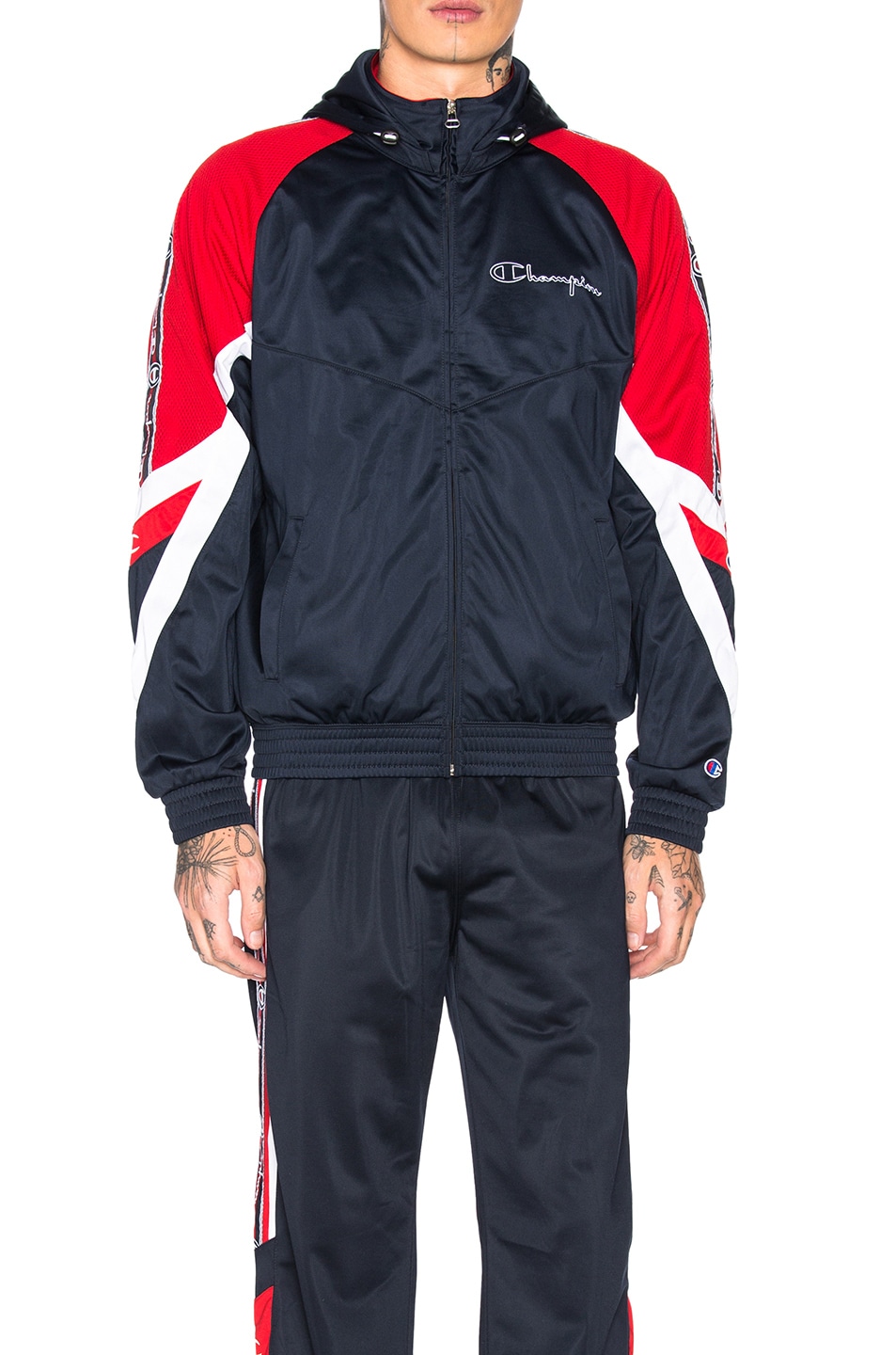 Image 1 of Champion Reverse Weave Champion Full Zip Hooded Jacket in Navy & Red & White