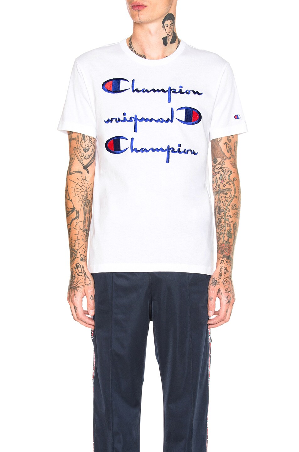 Image 1 of Champion Reverse Weave Short Sleeve Tee in White