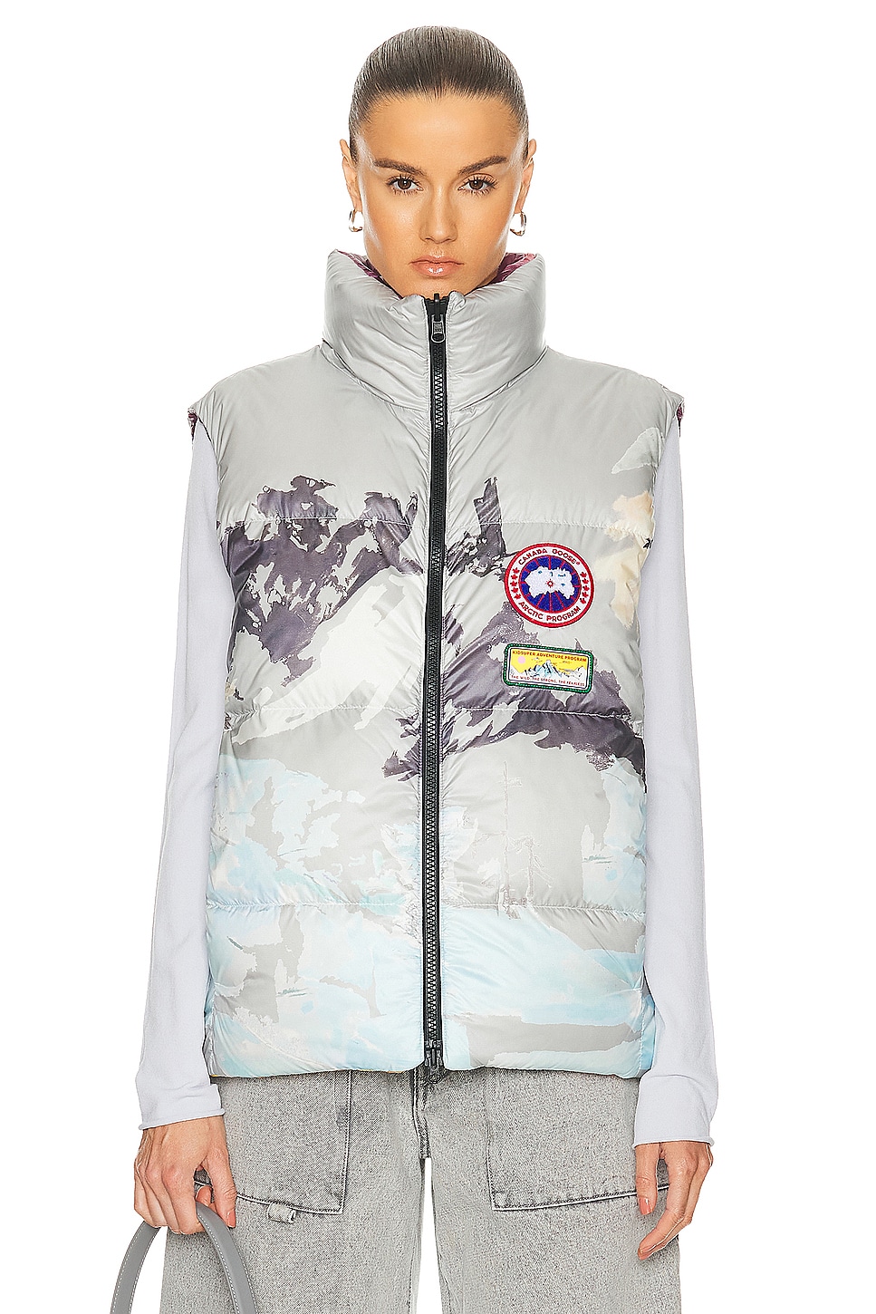 Image 1 of Canada Goose Reversible Puffer Vest For Kidsuper in Landscape & Crowd Print