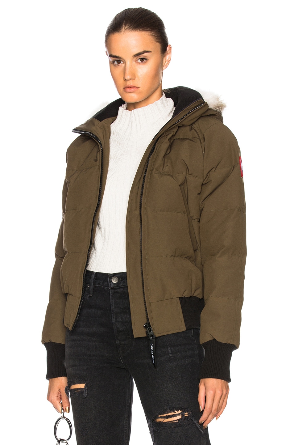 Image 1 of Canada Goose Savona Bomber With Coyote Fur in Military Green