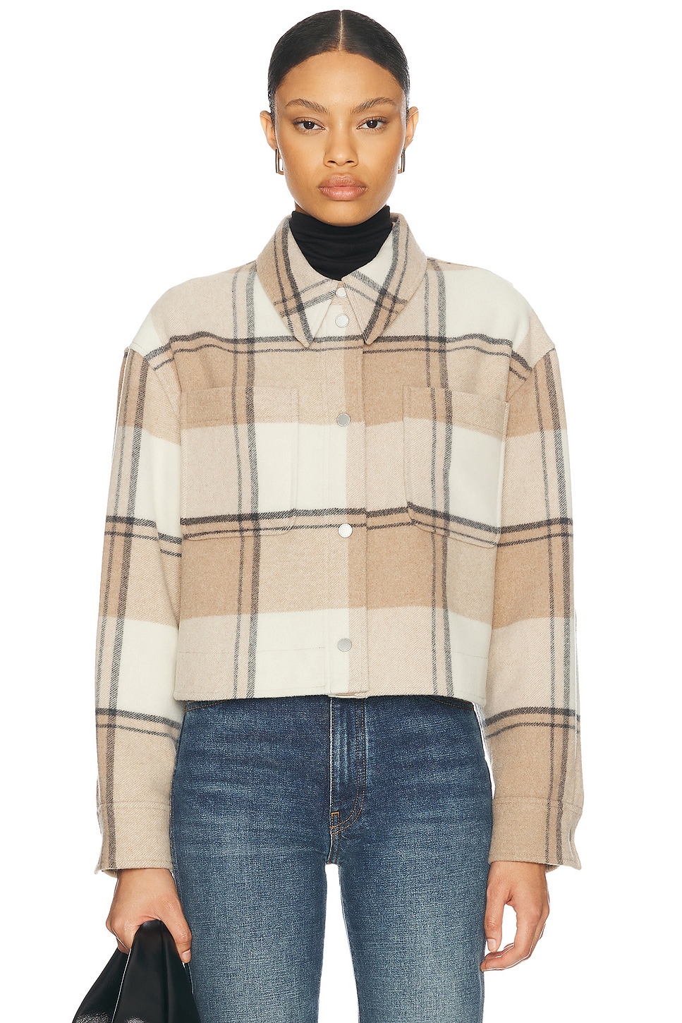 Image 1 of Canada Goose Almandine Cropped Plaid Shirt Jacket in Desert Sand Plaid