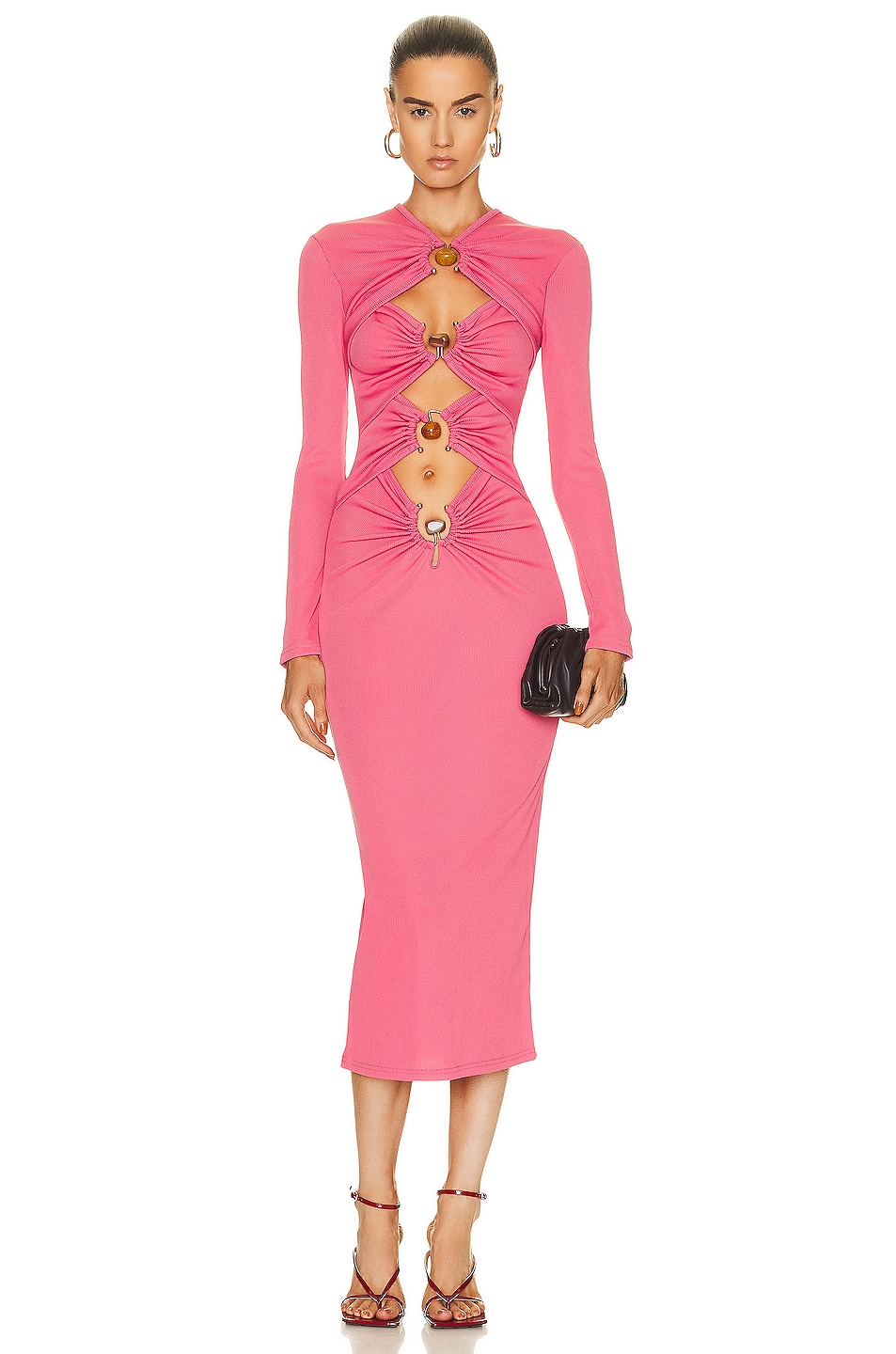 Image 1 of Christopher Esber Elongated Orbit Ruched Dress in Hillier Pink