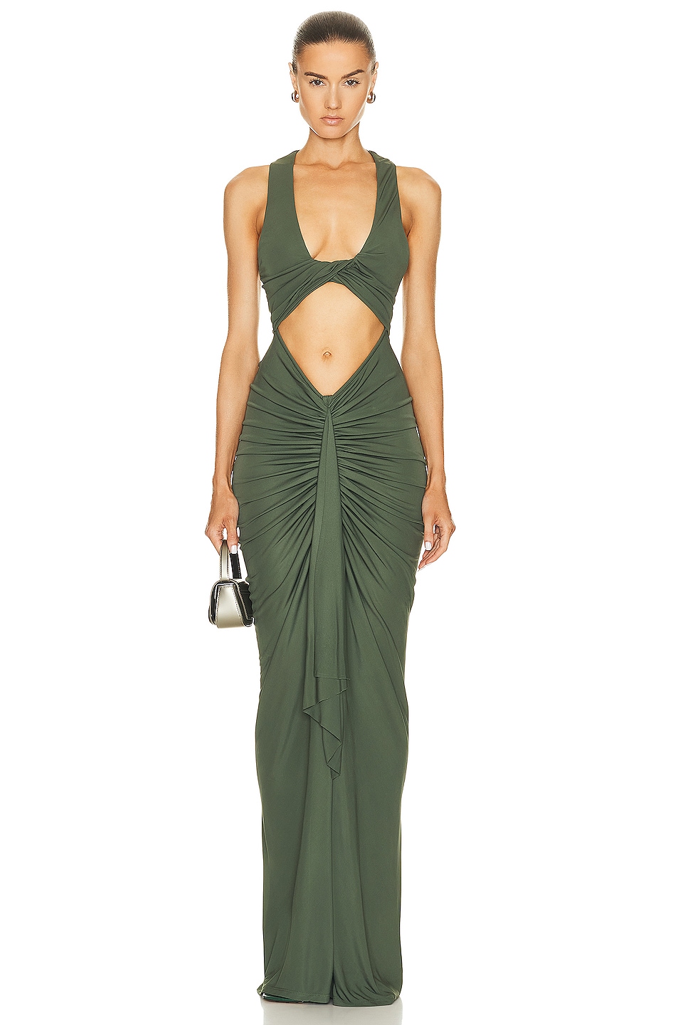 Christopher Esber Vivenda Drape Front Dress in BOTTLE GREEN | FWRD