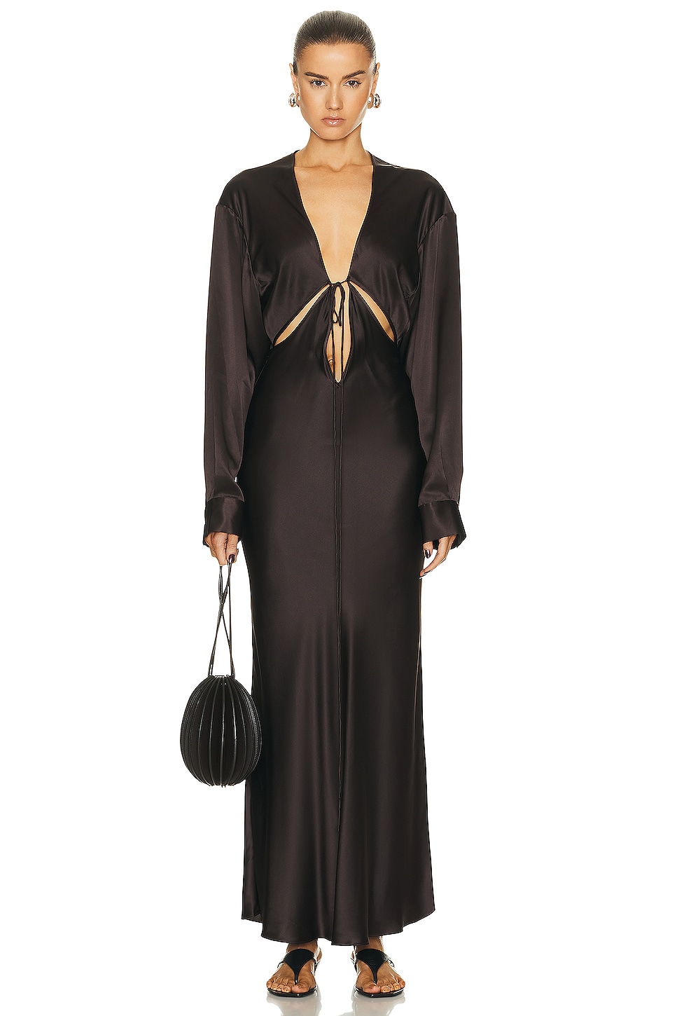 Image 1 of Christopher Esber Triquetra Front Tie Shirt Dress in Cocoa