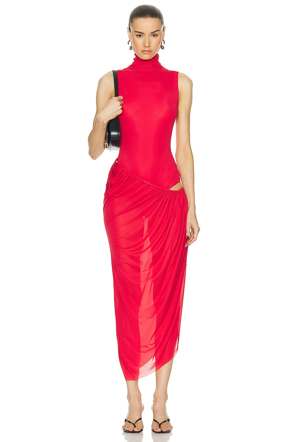 Image 1 of Christopher Esber Ruched Coil Tank Dress in Watermelon