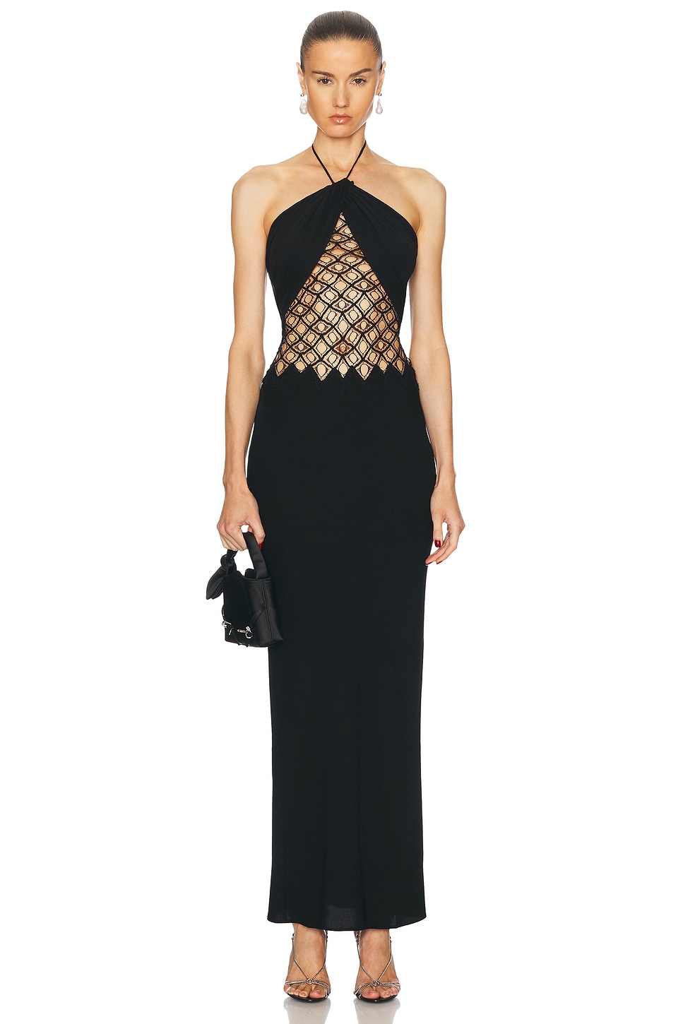 Image 1 of Christopher Esber Fluted Silk Column Dress in Black