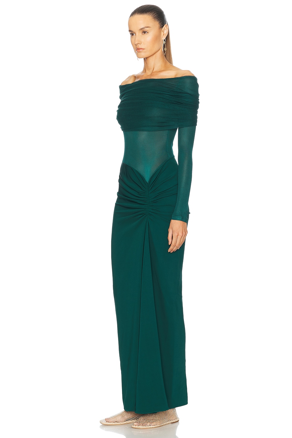 Christopher Esber Sonora Veiled Long Sleeve Ruched Dress thumbnail