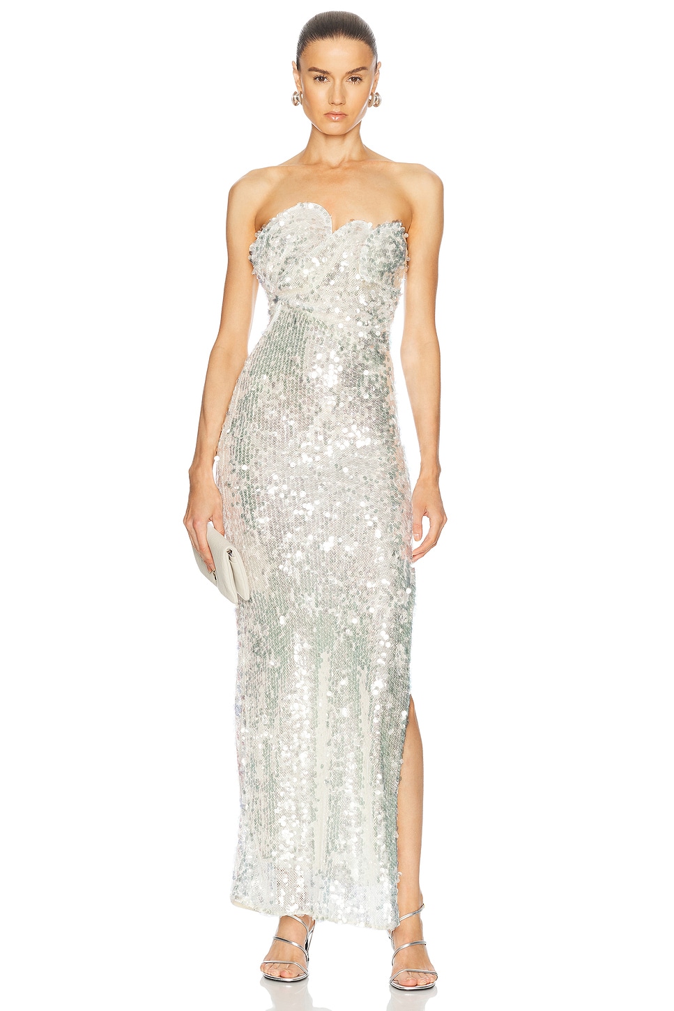 Image 1 of Christopher Esber Opaline Sequin Strapless Gown in Glisten Clear