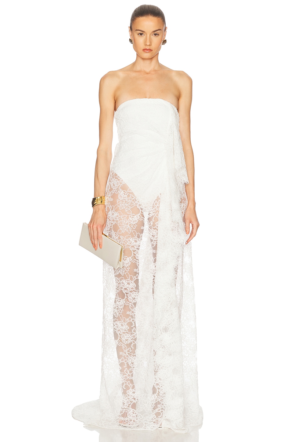 Image 1 of Christopher Esber Floating Lace Strapless Gown in White