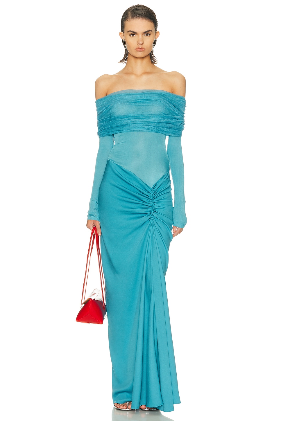 Image 1 of Christopher Esber Sonora Veiled Ruched Dress in Lake