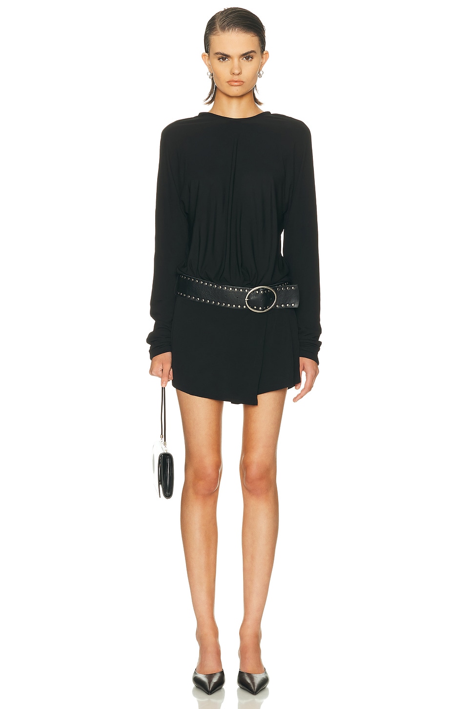 Image 1 of Christopher Esber Leather Belted Magyar Tie Dress in Black