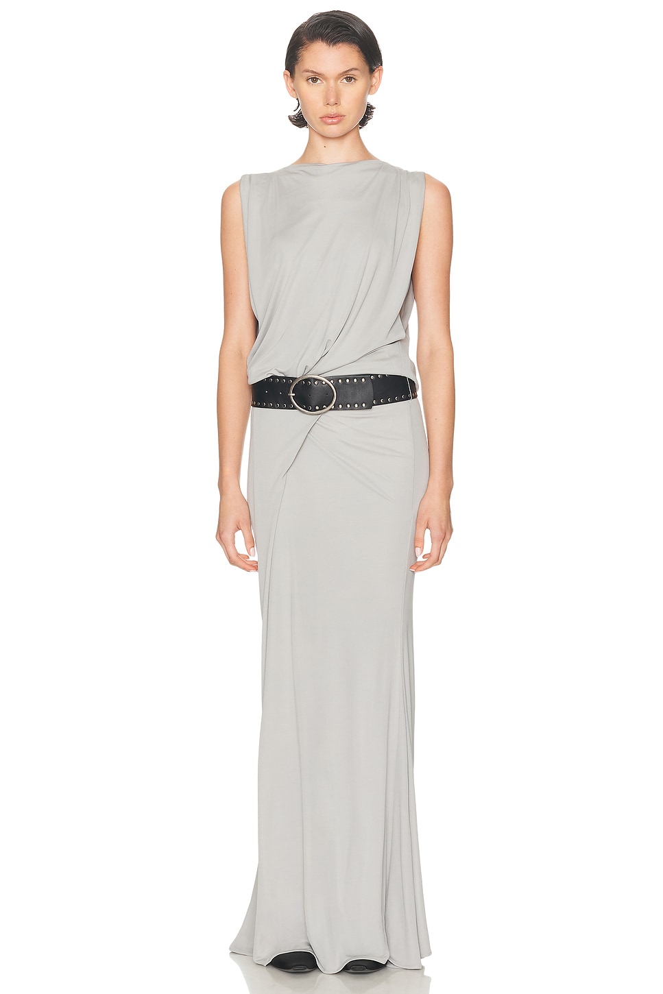 Image 1 of Christopher Esber Leather Belted Drop Jersey Dress in Slate Grey