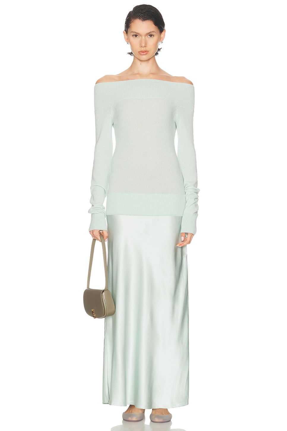 Image 1 of Christopher Esber Shoulderless Cashmere Monument Dress in Mint
