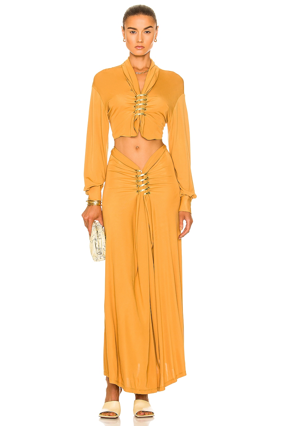 Image 1 of Christopher Esber Coiled Cutaway Maxi Dress in Caramel