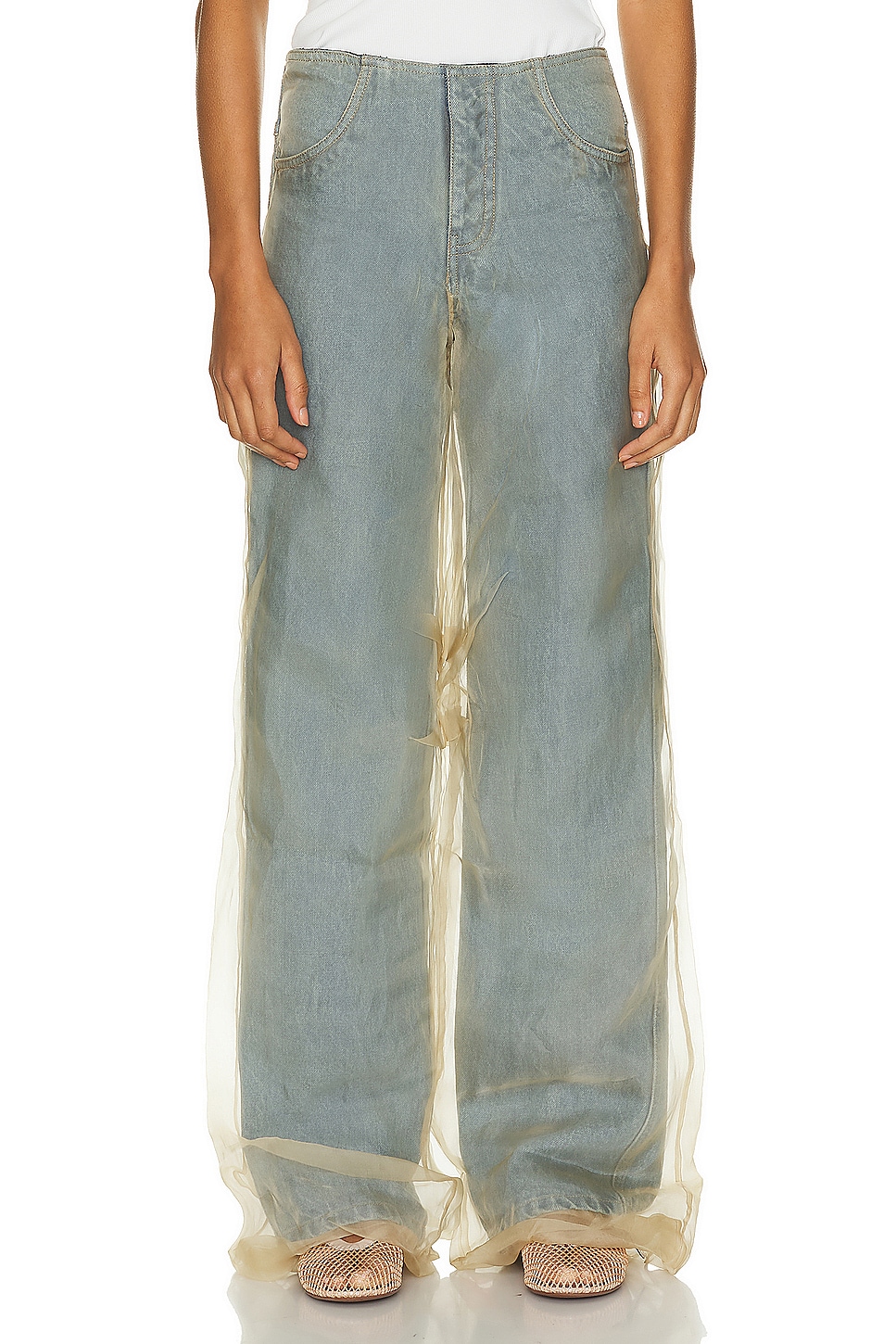 Image 1 of Christopher Esber Silk Parchment Wide Leg in Stone Blue & Sand