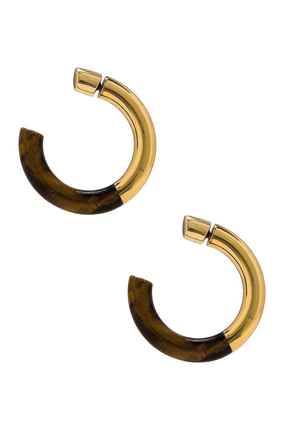 Image 1 of Christopher Esber Magnum Spliced Stone Reverse Hoop Earrings in Tigers Eye