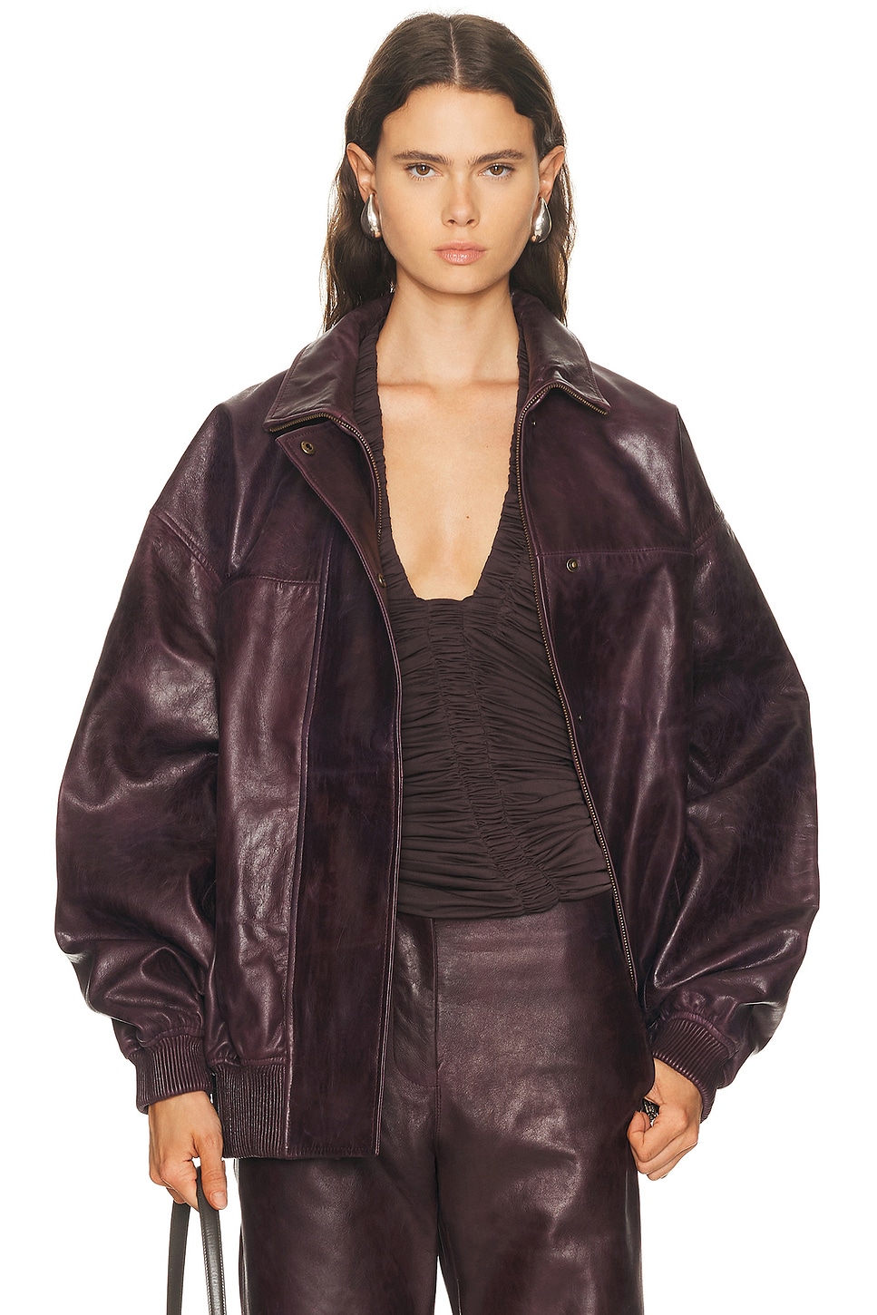 Image 1 of Christopher Esber Devon Leather Bomber Jacket in Maroon