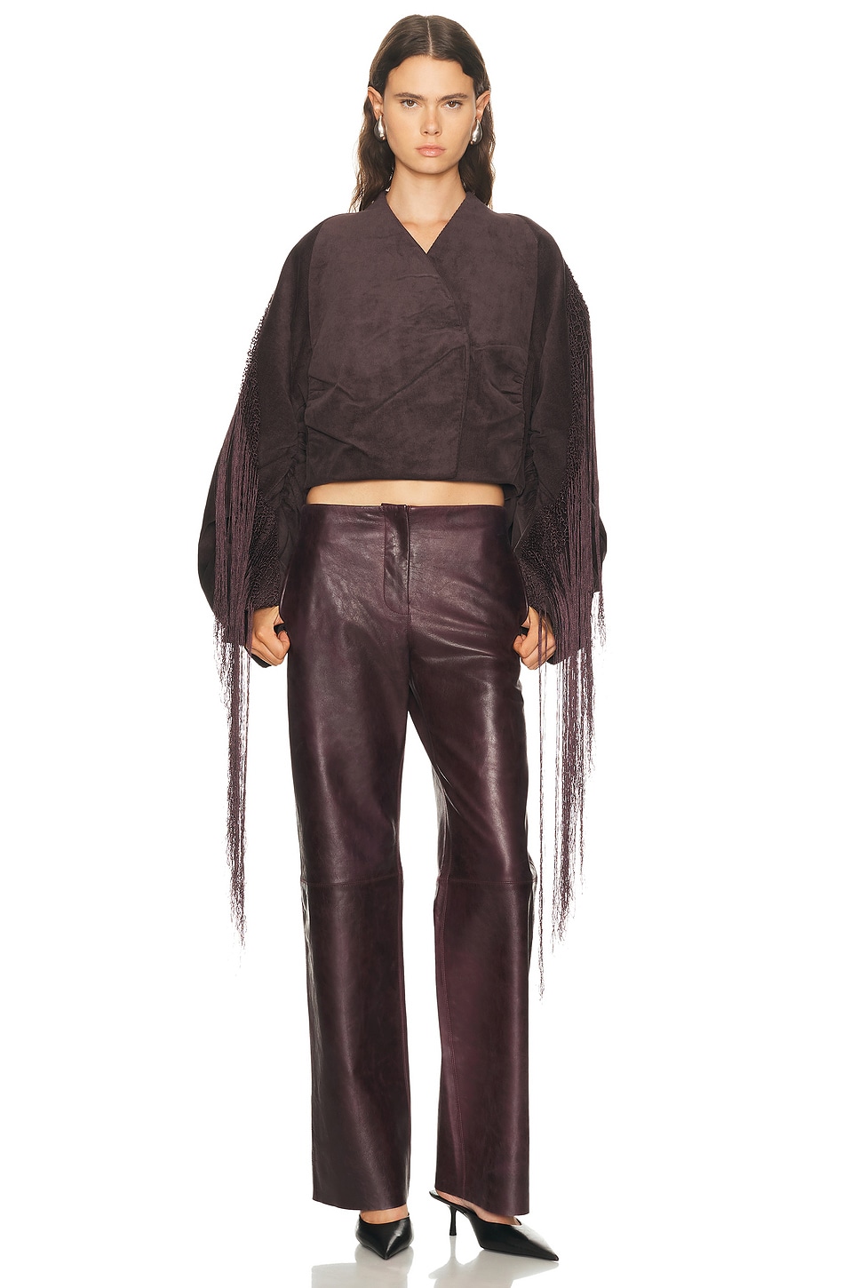 Image 1 of Christopher Esber Corduroy Cocoon Fringed Jacket in Malbec